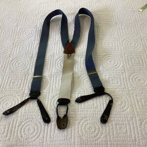 Trafalgar Mens Blue & White Elastic Suspenders With Leather Accents Adjustable L
